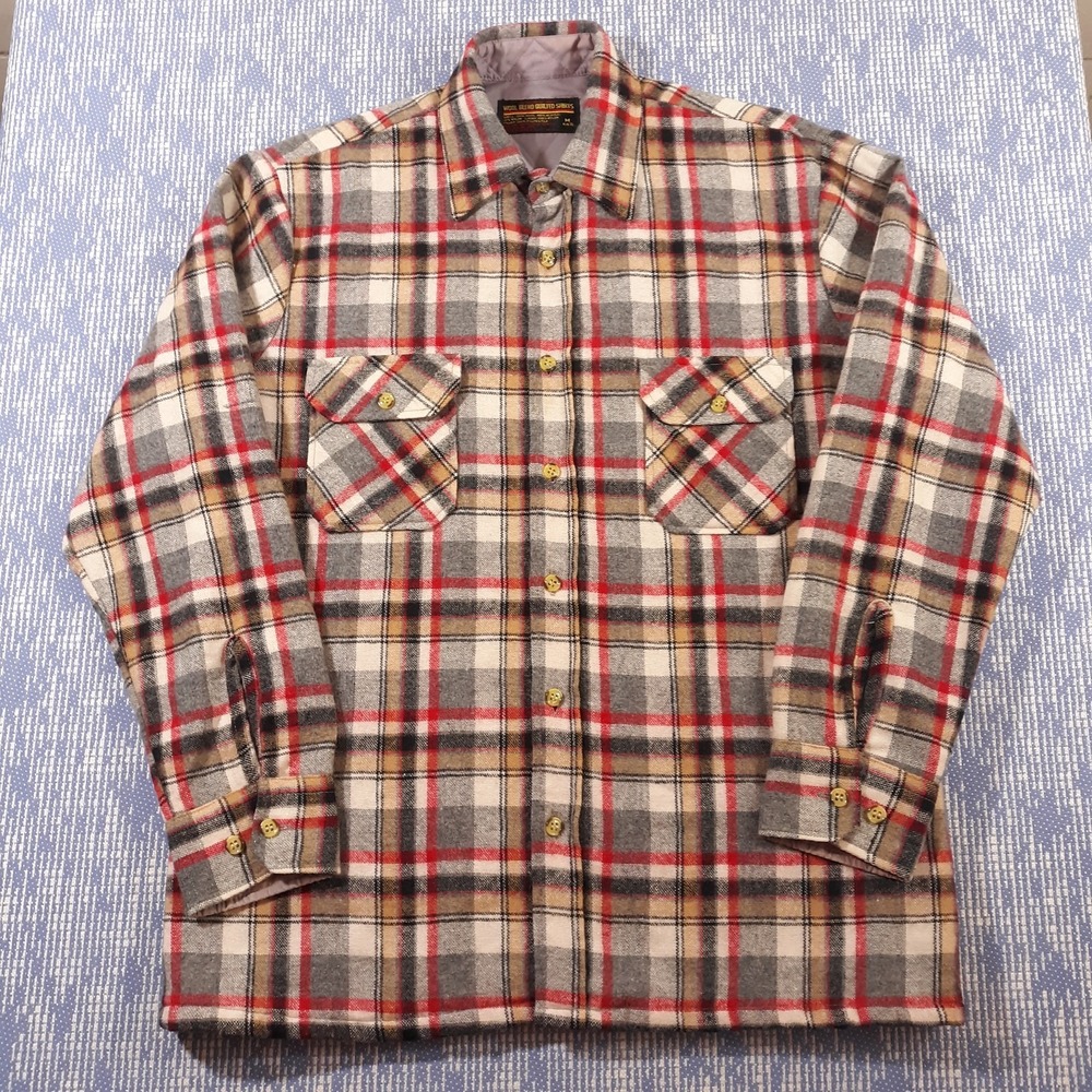 Montgomery Ward Wool Blend Quilted Flannel Shirt Jacket Mens Medium Vintage 60's